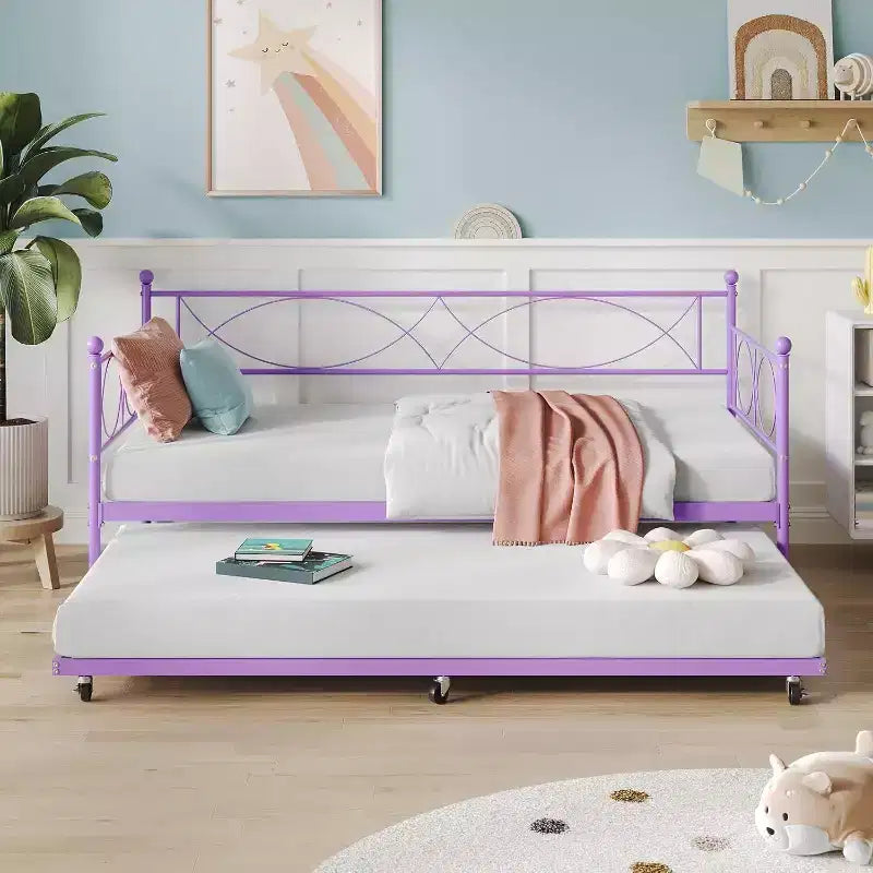 Einzel-Tagesbett, Metall-Schlafsofa-Gestell mit Stahl Lattenrost, platzsparendes Gästebett für Schlafzimmer