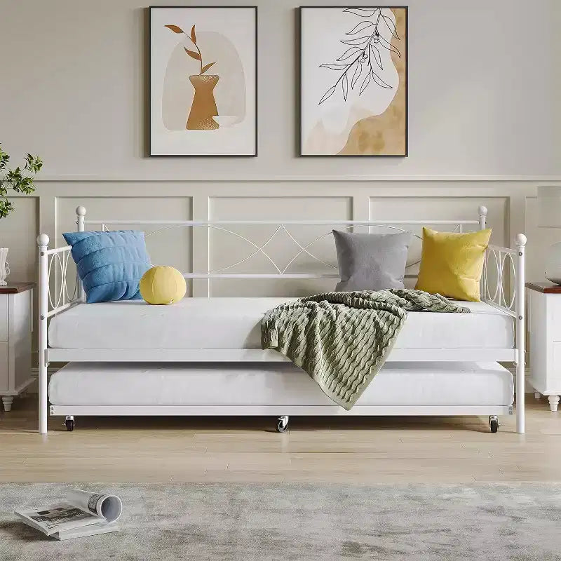 Einzel-Tagesbett, Metall-Schlafsofa-Gestell mit Stahl Lattenrost, platzsparendes Gästebett für Schlafzimmer