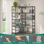 5-stöckiges Eckregal, L-förmiges hohes Bücherregal, industrielle Bücherregale, Metallrahmen für Schlafzimmer, Wohnzimmer, Zuhause, Büro