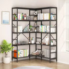 5-stöckiges Eckregal, L-förmiges hohes Bücherregal, industrielle Bücherregale, Metallrahmen für Schlafzimmer, Wohnzimmer, Zuhause, Büro