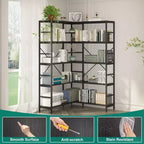 5-stöckiges Eckregal, L-förmiges hohes Bücherregal, industrielle Bücherregale, Metallrahmen für Schlafzimmer, Wohnzimmer, Zuhause, Büro