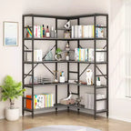 5-stöckiges Eckregal, L-förmiges hohes Bücherregal, industrielle Bücherregale, Metallrahmen für Schlafzimmer, Wohnzimmer, Zuhause, Büro