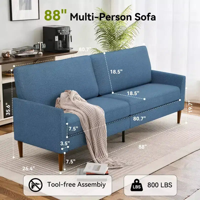 88 Loveseat-Sofa für Wohnzimmer, bequemes modernes übergroßes Loveseat-Sofa, werkzeuglose Montage, große Sofas für Schlafzimmer, Büro
