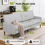 88 Loveseat-Sofa für Wohnzimmer, bequemes modernes übergroßes Loveseat-Sofa, werkzeuglose Montage, große Sofas für Schlafzimmer, Büro