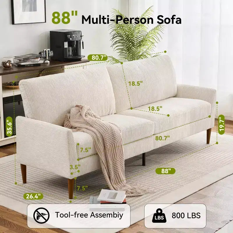 88 Loveseat-Sofa für Wohnzimmer, bequemes modernes übergroßes Loveseat-Sofa, werkzeuglose Montage, große Sofas für Schlafzimmer, Büro