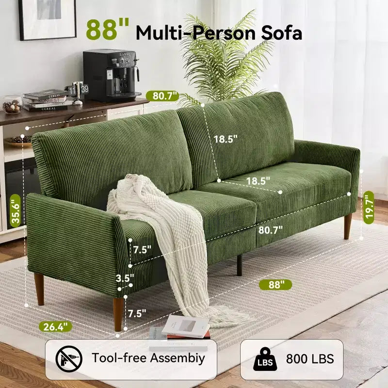 88 Loveseat-Sofa für Wohnzimmer, bequemes modernes übergroßes Loveseat-Sofa, werkzeuglose Montage, große Sofas für Schlafzimmer, Büro