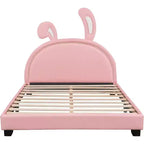 Gepolsterter Plattform-Bettrahmen in voller Größe mit Ohren-Kopfteil, Kaninchen-Akzent für Kinder, Lattenrost, Rosa