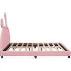 Gepolsterter Plattform-Bettrahmen in voller Größe mit Ohren-Kopfteil, Kaninchen-Akzent für Kinder, Lattenrost, Rosa