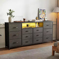 GustoWave 12-Drawer Fabric Dresser, Skinny Chest of Drawers with Charging Station, Led Lights & Metal Frame, Modern Cloth Storage Organizer