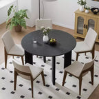45 Schwarzer Esstisch aus Massivholz im Landhausstil, runde Holzplatte für moderne Esszimmer & Familienfeiern