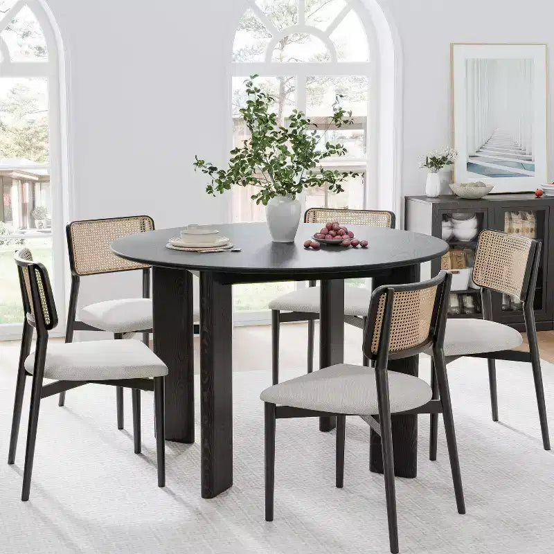 45 Schwarzer Esstisch aus Massivholz im Landhausstil, runde Holzplatte für moderne Esszimmer & Familienfeiern