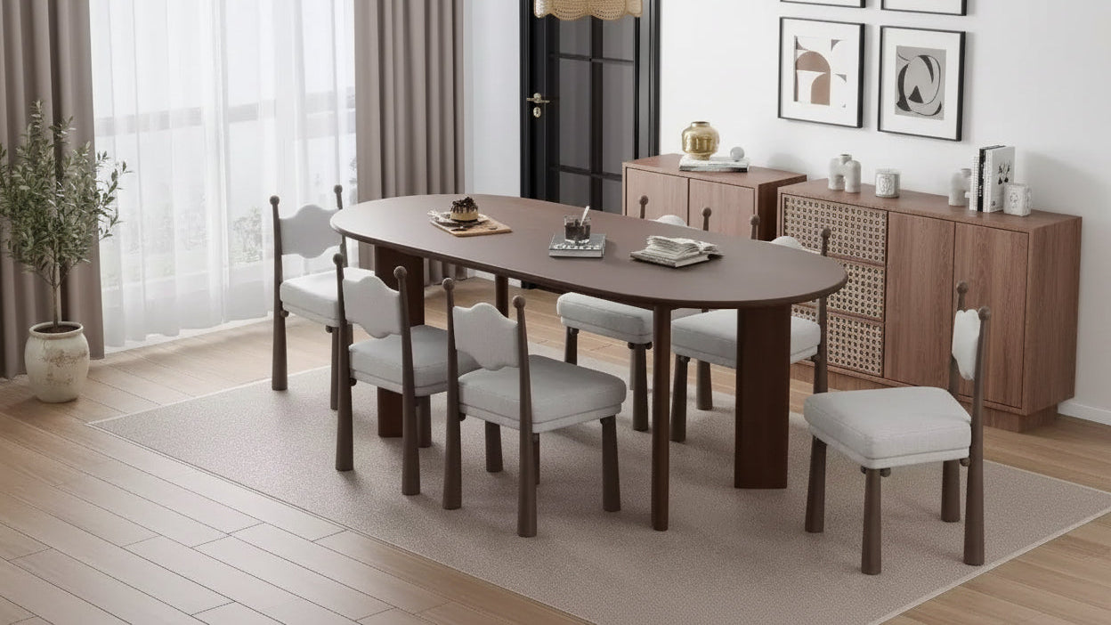 PexFix 67 x 33.5 Walnut Solid Wood Farmhouse Dining Table Oval Wood Top for Modern Dining Rooms & Family Gatherings