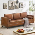 80 Ledersofa, Mid-Century Modern Tiefsitzer Couch 3-Sitzer Sofa für Wohnzimmer