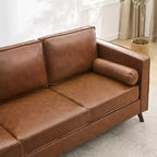 80 Ledersofa, Mid-Century Modern Tiefsitzer Couch 3-Sitzer Sofa für Wohnzimmer
