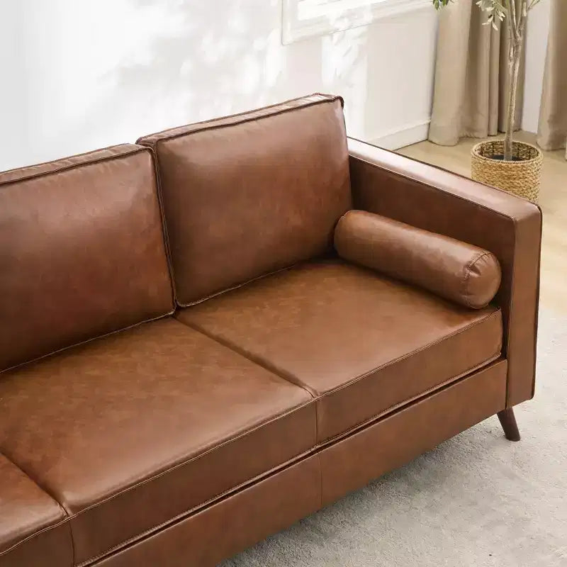 80 Ledersofa, Mid-Century Modern Tiefsitzer Couch 3-Sitzer Sofa für Wohnzimmer