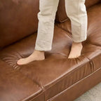 80 Ledersofa, Mid-Century Modern Tiefsitzer Couch 3-Sitzer Sofa für Wohnzimmer