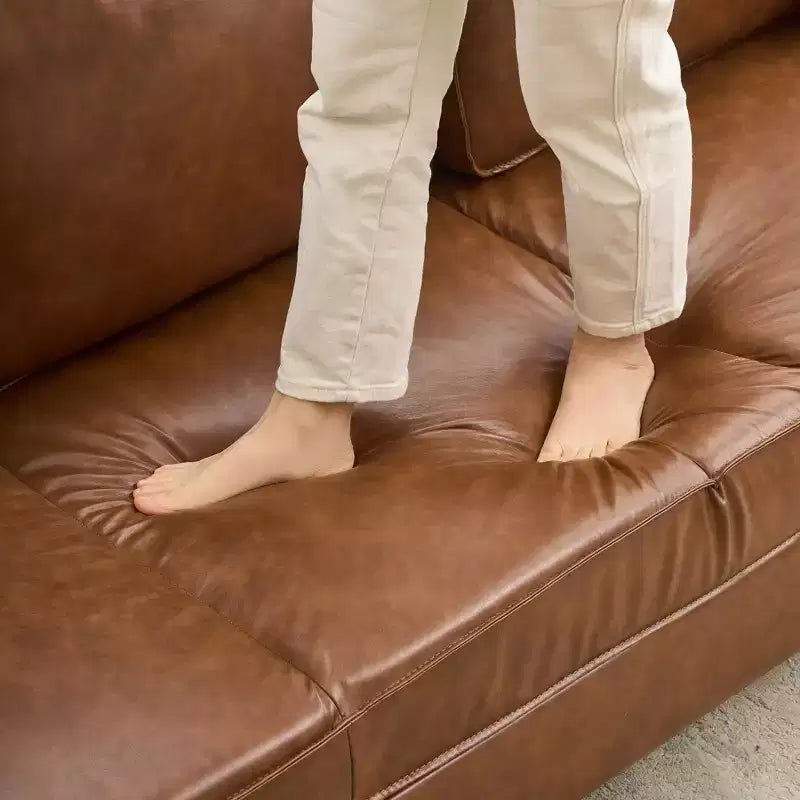 80 Ledersofa, Mid-Century Modern Tiefsitzer Couch 3-Sitzer Sofa für Wohnzimmer