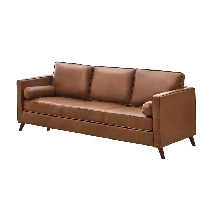 80 Ledersofa, Mid-Century Modern Tiefsitzer Couch 3-Sitzer Sofa für Wohnzimmer
