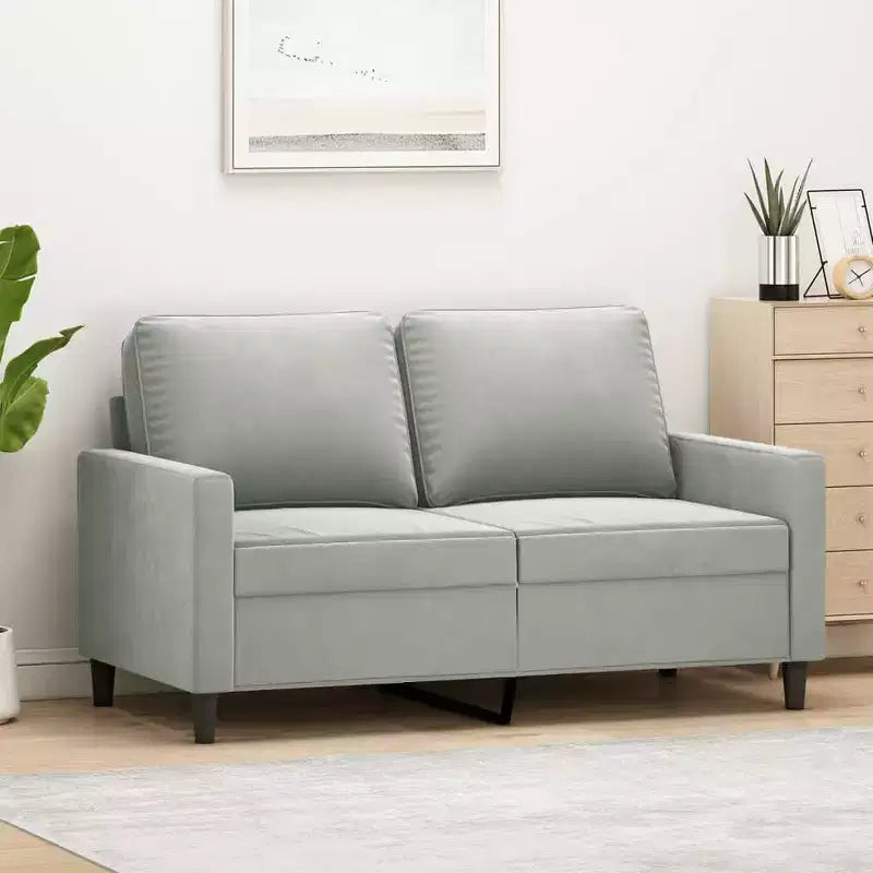 Modernes 2-Sitzer Sofa aus Samt und Metallgestell, bequeme Polsterung, Hellgrau - Ideal für Wohnzimmer oder Terrasse