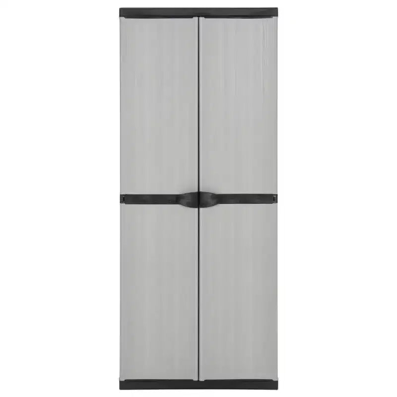 Gartenschrank für draußen – Kompaktes grau-schwarzes PVC-Design mit 3 Regalböden und abschließbaren Türen – 68x40x168 cm