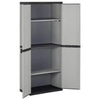 Gartenschrank für draußen – Kompaktes grau-schwarzes PVC-Design mit 3 Regalböden und abschließbaren Türen – 68x40x168 cm