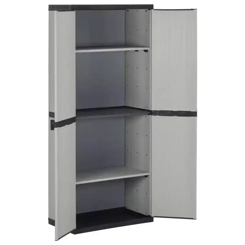 Gartenschrank für draußen – Kompaktes grau-schwarzes PVC-Design mit 3 Regalböden und abschließbaren Türen – 68x40x168 cm
