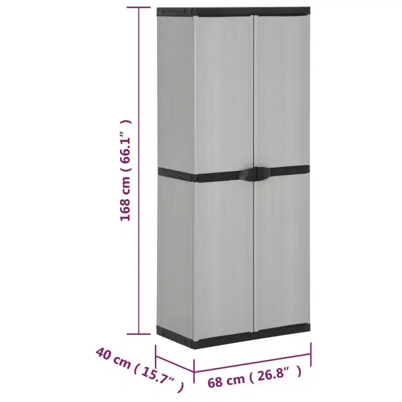 Gartenschrank für draußen – Kompaktes grau-schwarzes PVC-Design mit 3 Regalböden und abschließbaren Türen – 68x40x168 cm