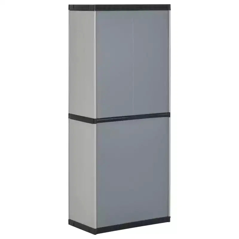 Gartenschrank für draußen – Kompaktes grau-schwarzes PVC-Design mit 3 Regalböden und abschließbaren Türen – 68x40x168 cm