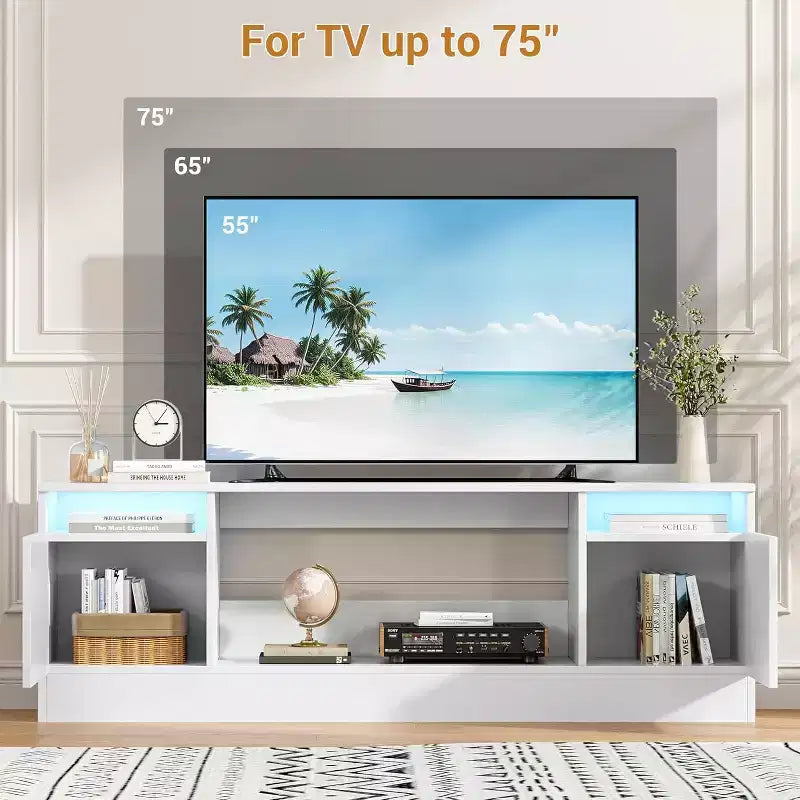 Modernes Unterhaltungszentrum mit Aufbewahrungsschrank für bis zu 75 Zoll TV, Schwarzer Moderner TV-Ständer für Wohnzimmer (Kamin nicht enthalten)