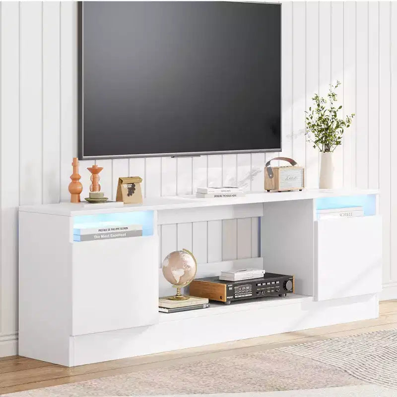 Modernes Unterhaltungszentrum mit Aufbewahrungsschrank für bis zu 75 Zoll TV, Schwarzer Moderner TV-Ständer für Wohnzimmer (Kamin nicht enthalten)