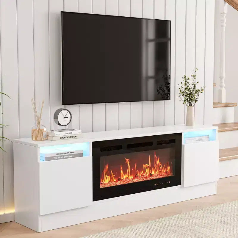 Modernes Unterhaltungszentrum mit Aufbewahrungsschrank für bis zu 75 Zoll TV, Schwarzer Moderner TV-Ständer für Wohnzimmer (Kamin nicht enthalten)