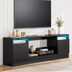 Modernes Unterhaltungszentrum mit Aufbewahrungsschrank für bis zu 75 Zoll TV, Schwarzer Moderner TV-Ständer für Wohnzimmer (Kamin nicht enthalten)
