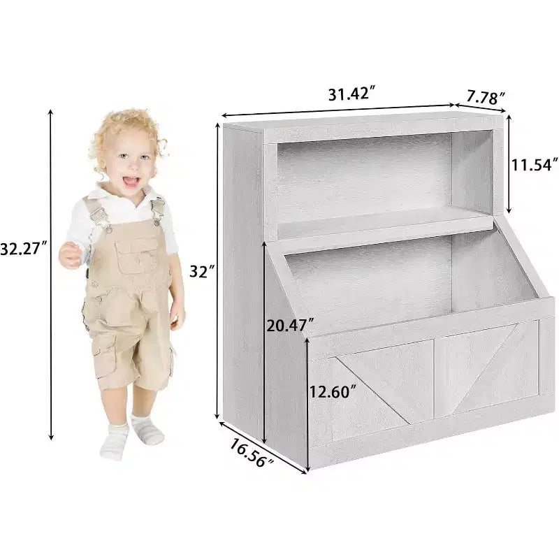 Kinderbücherregal und Spielzeugaufbewahrung, 2-stufiger Organizer mit Unterschrank, Kleinkinder-Bücherregal für Schlafzimmer, Spielzimmer, Klassenzimmer, Vintage Weiß