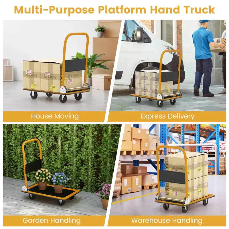 330lbs Plattformwagen Klappbarer Transportwagen Lager Schiebewagen Handkarre Blau/Gelb