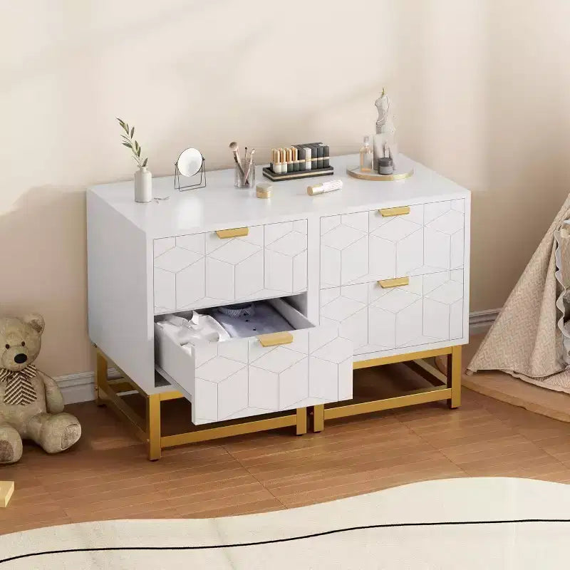 Nachttisch mit 2 Schubladen, moderner Beistelltisch mit goldenen Metallbeinen, Nachttischaufbewahrung für Schlafzimmer, Flur oder Eingangsbereich