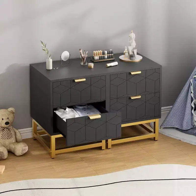 Nachttisch mit 2 Schubladen, moderner Beistelltisch mit goldenen Metallbeinen, Nachttischaufbewahrung für Schlafzimmer, Flur oder Eingangsbereich