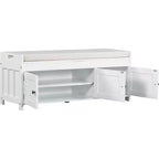 Waschbare Schuhaufbewahrungsbank mit abnehmbarem Kissen, 3 Rollläden, robusten Holzbeinen, verstecktem oberen Stauraum für Eingangsbereich & Schlafzimmer