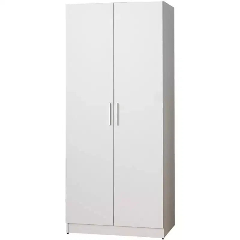 Moderner Holzschrank mit Kleiderstangen und fünf Regalböden in Weiß