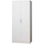 Moderner Holzschrank mit Kleiderstangen und fünf Regalböden in Weiß