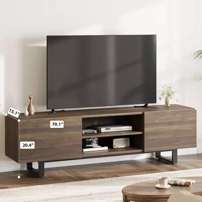 Industrieller TV-Ständer für 80 Zoll, Modernes Entertainment-Center mit 2 Schubladen, Medienschrank aus Holz