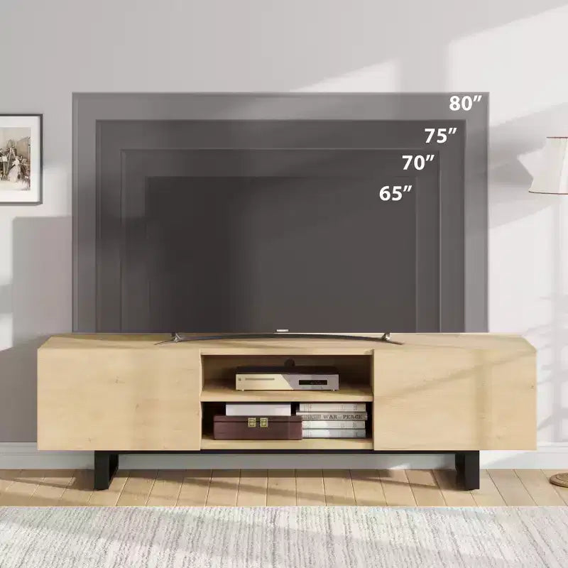 Industrieller TV-Ständer für 80 Zoll, Modernes Entertainment-Center mit 2 Schubladen, Medienschrank aus Holz