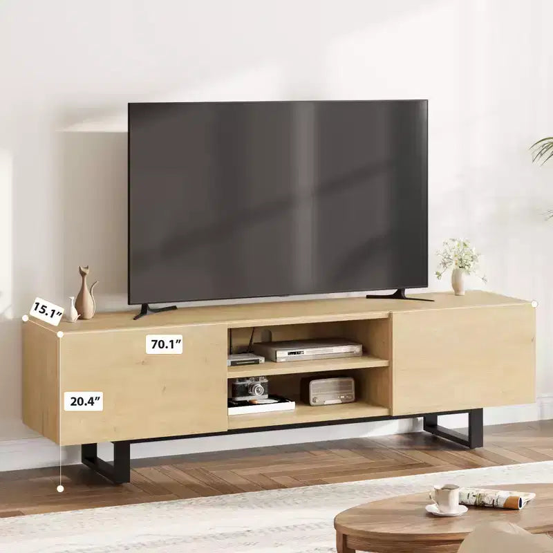 Industrieller TV-Ständer für 80 Zoll, Modernes Entertainment-Center mit 2 Schubladen, Medienschrank aus Holz
