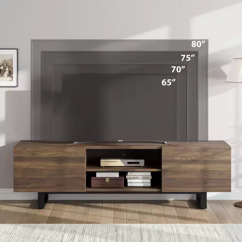 Industrieller TV-Ständer für 80 Zoll, Modernes Entertainment-Center mit 2 Schubladen, Medienschrank aus Holz