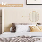 King Size Bettrahmen, Polster-Plattform-Cordbettrahmen mit vertikal gestepptem Flügelkopfteil, stabilen Holzlatten, kein Boxspringbett erforderlich