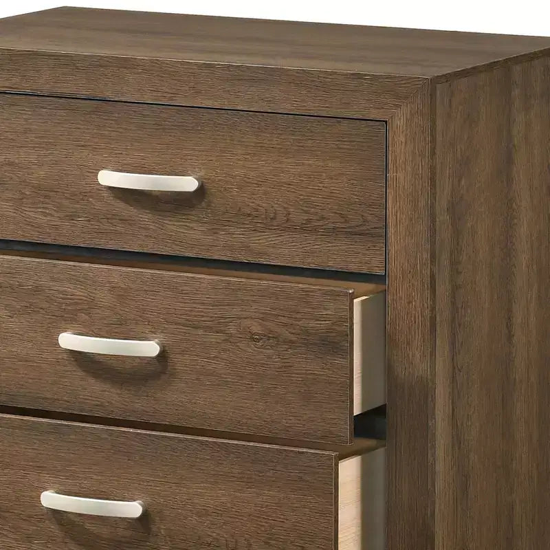 Klassische Kommode mit 5 Schubladen, Holzmaserung Aufbewahrungsschrank mit leichtgängigen Auszügen, Nachttisch für Schlafzimmer- und Wohnzimmerorganisation