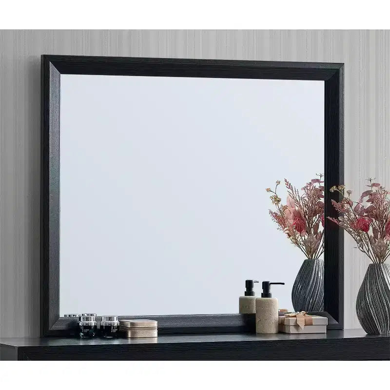 41 Zoll B x 35 Zoll H Rechteckiger Holzrahmen Schwarz Kommodenspiegel