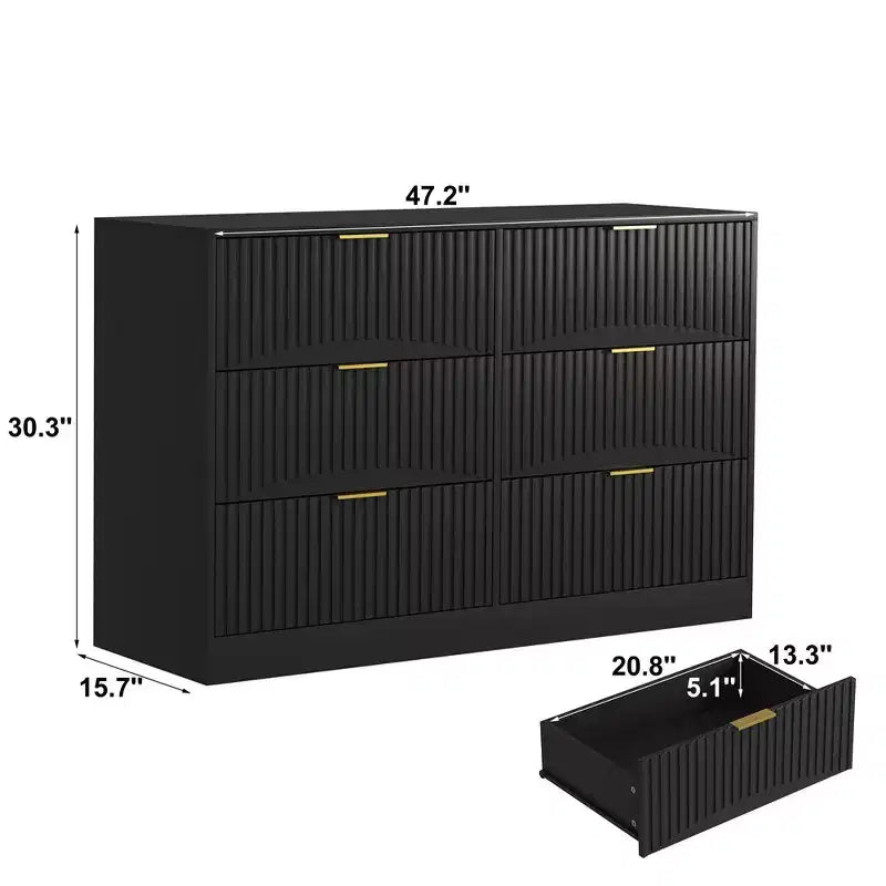 Kommode mit 6 Schubladen, modernes Sideboard mit Wellenmuster, Spanplatte, robuste Konstruktion, viel Stauraum