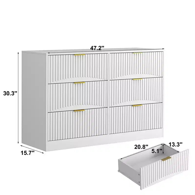 Kommode mit 6 Schubladen, modernes Sideboard mit Wellenmuster, Spanplatte, robuste Konstruktion, viel Stauraum