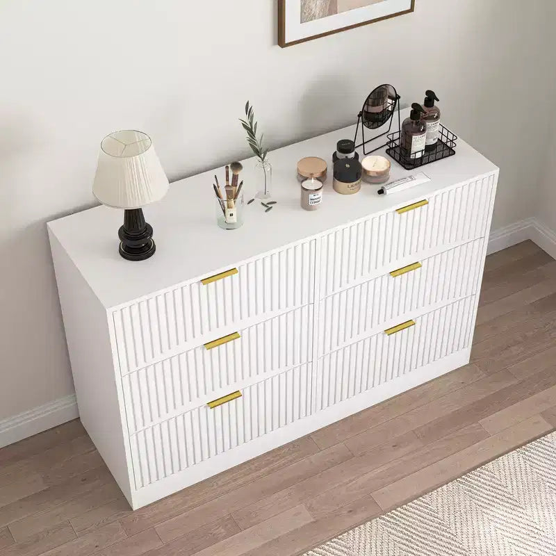 Kommode mit 6 Schubladen, modernes Sideboard mit Wellenmuster, Spanplatte, robuste Konstruktion, viel Stauraum
