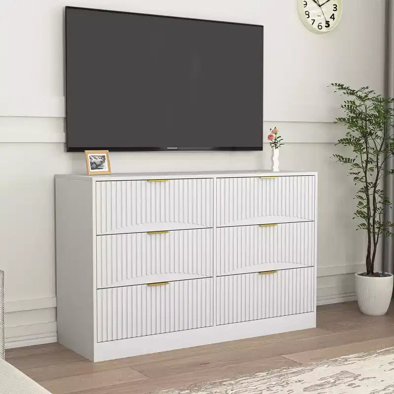 Kommode mit 6 Schubladen, modernes Sideboard mit Wellenmuster, Spanplatte, robuste Konstruktion, viel Stauraum